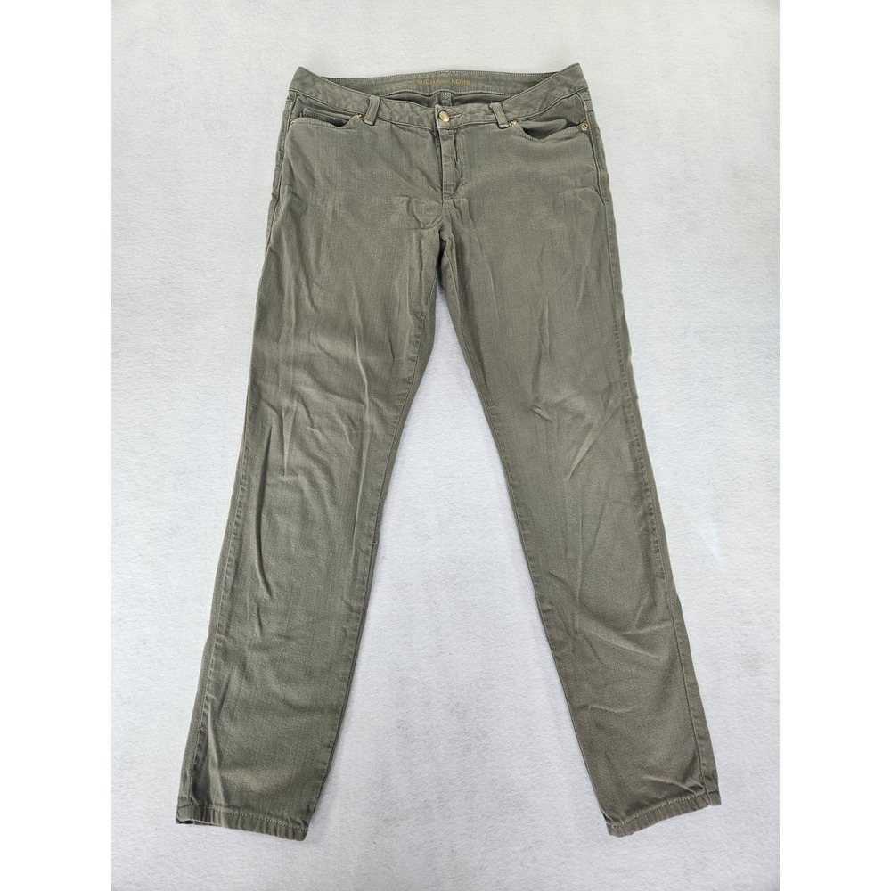Michael Kors Izzy Skinny Jeans Womens Size 10 Olive Green Stretch Denim‎